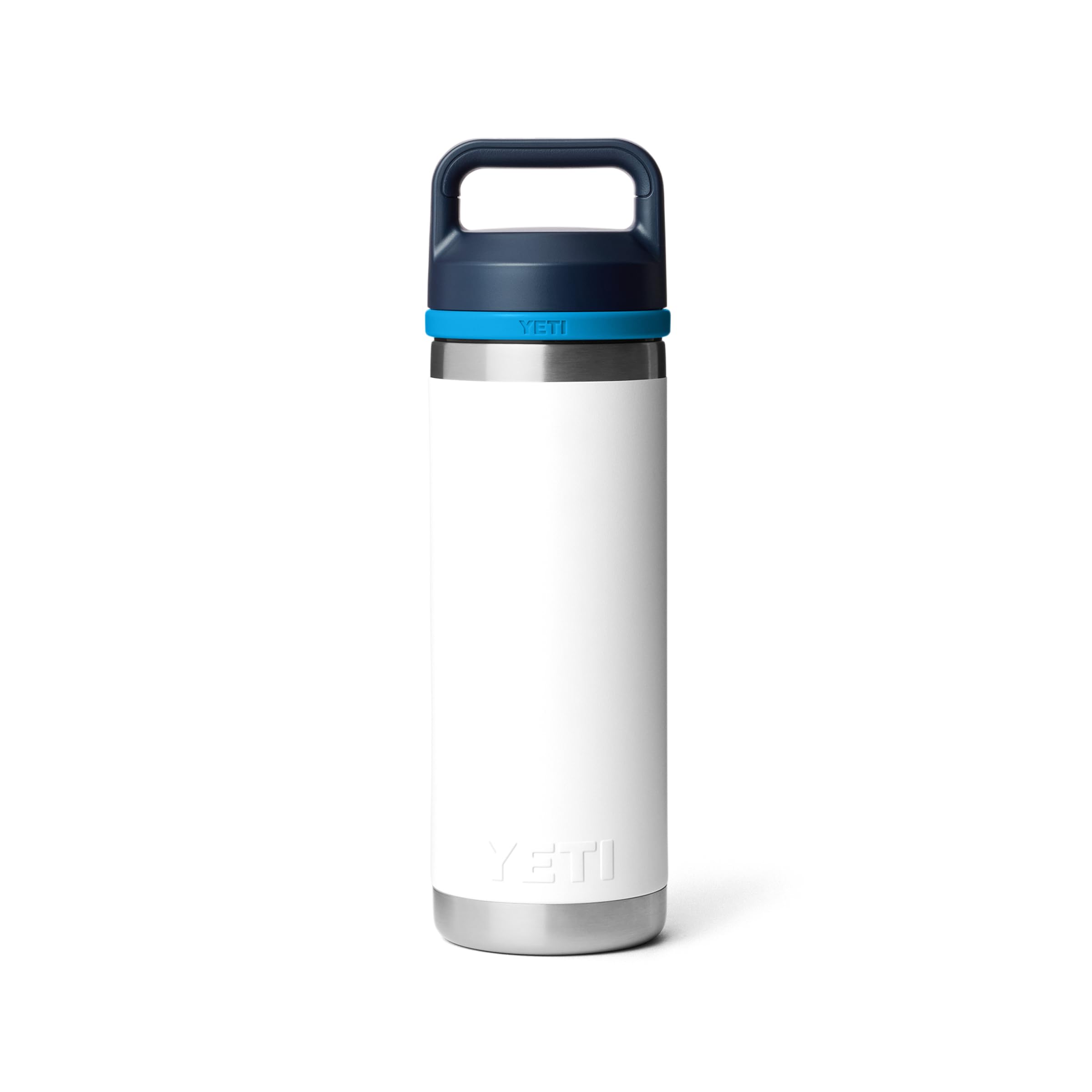 YETI Rambler 0,53l Flasche mit Chug-Verschluss, Vakuumisolierte Edelstahl-Trinkflasche, Weiß/Blau