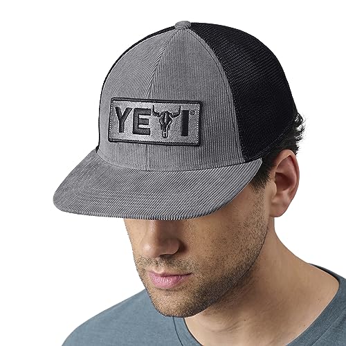 YETI Steer Badge Corduroy Flat Brim Hat, Schwarz