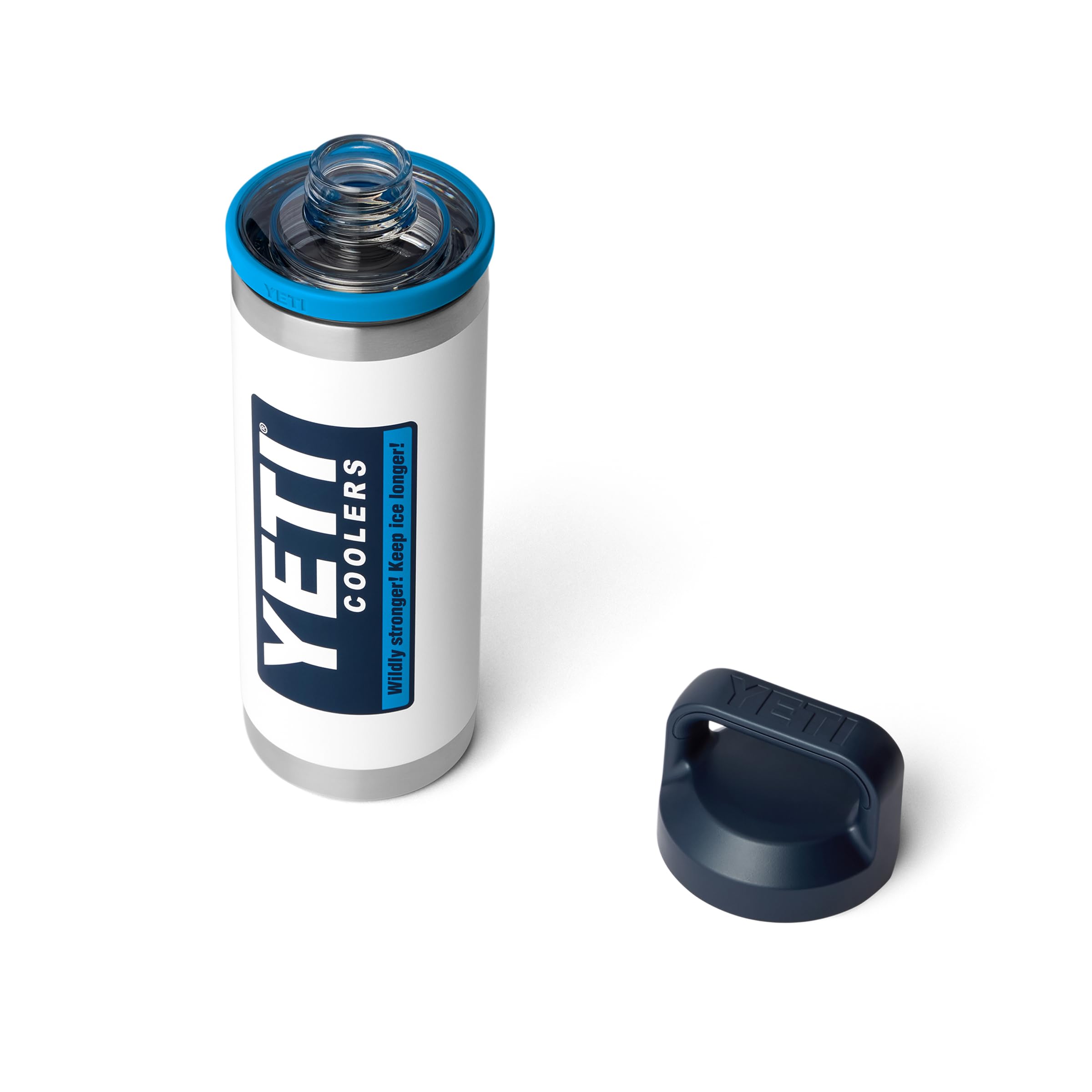 YETI Rambler 0,53l Flasche mit Chug-Verschluss, Vakuumisolierte Edelstahl-Trinkflasche, Weiß/Blau