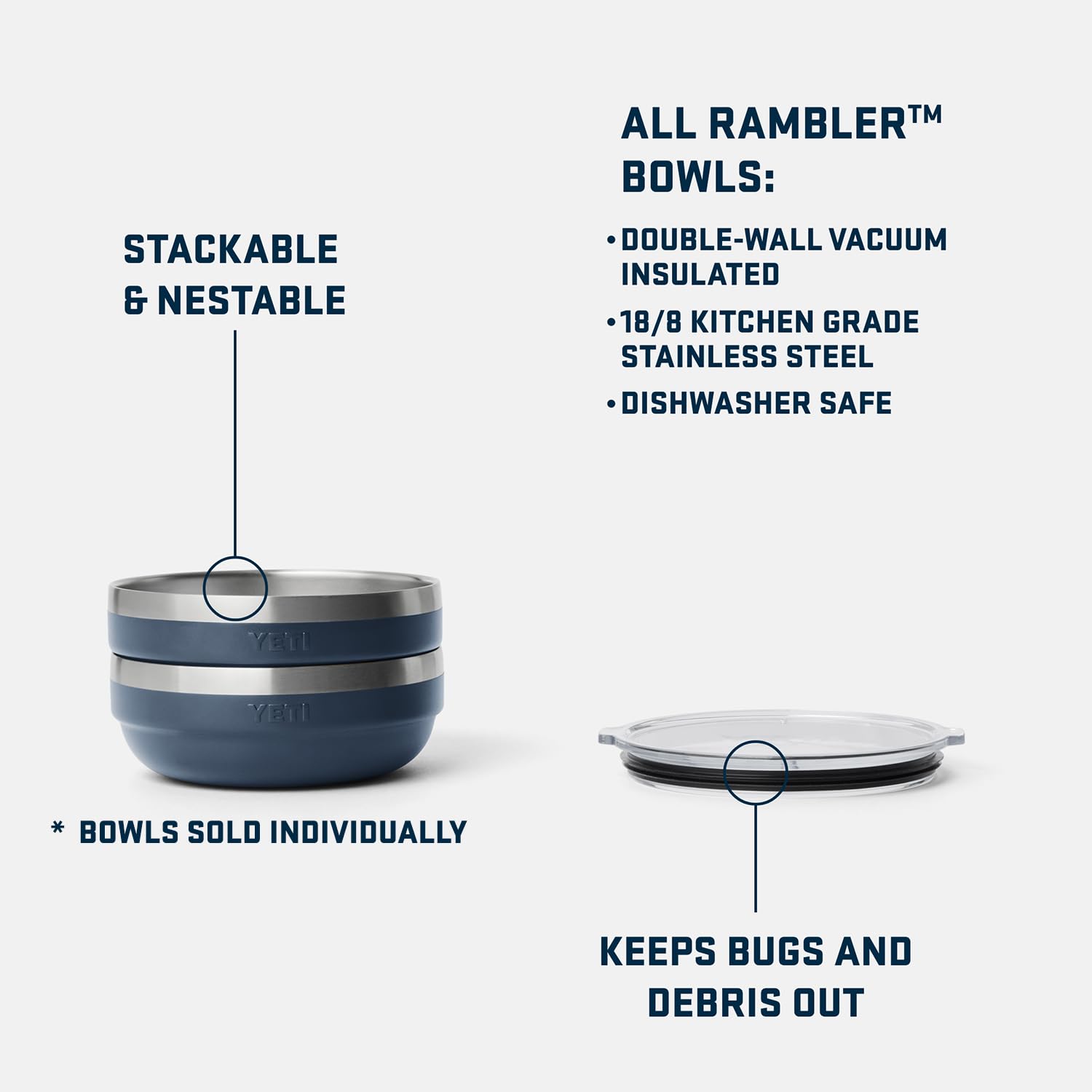 YETI Rambler Low Bowl 0,7 Quart – Vakuumisolierte Edelstahl-Schale mit Deckel, Cape Taupe