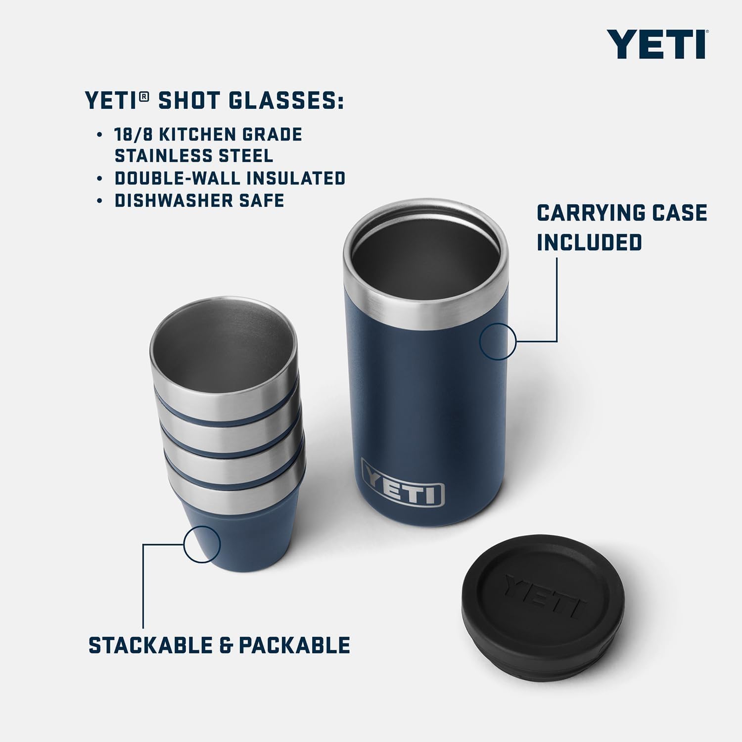 YETI Schnapsgläser mit Transportbox, Set mit 4 Gläsern