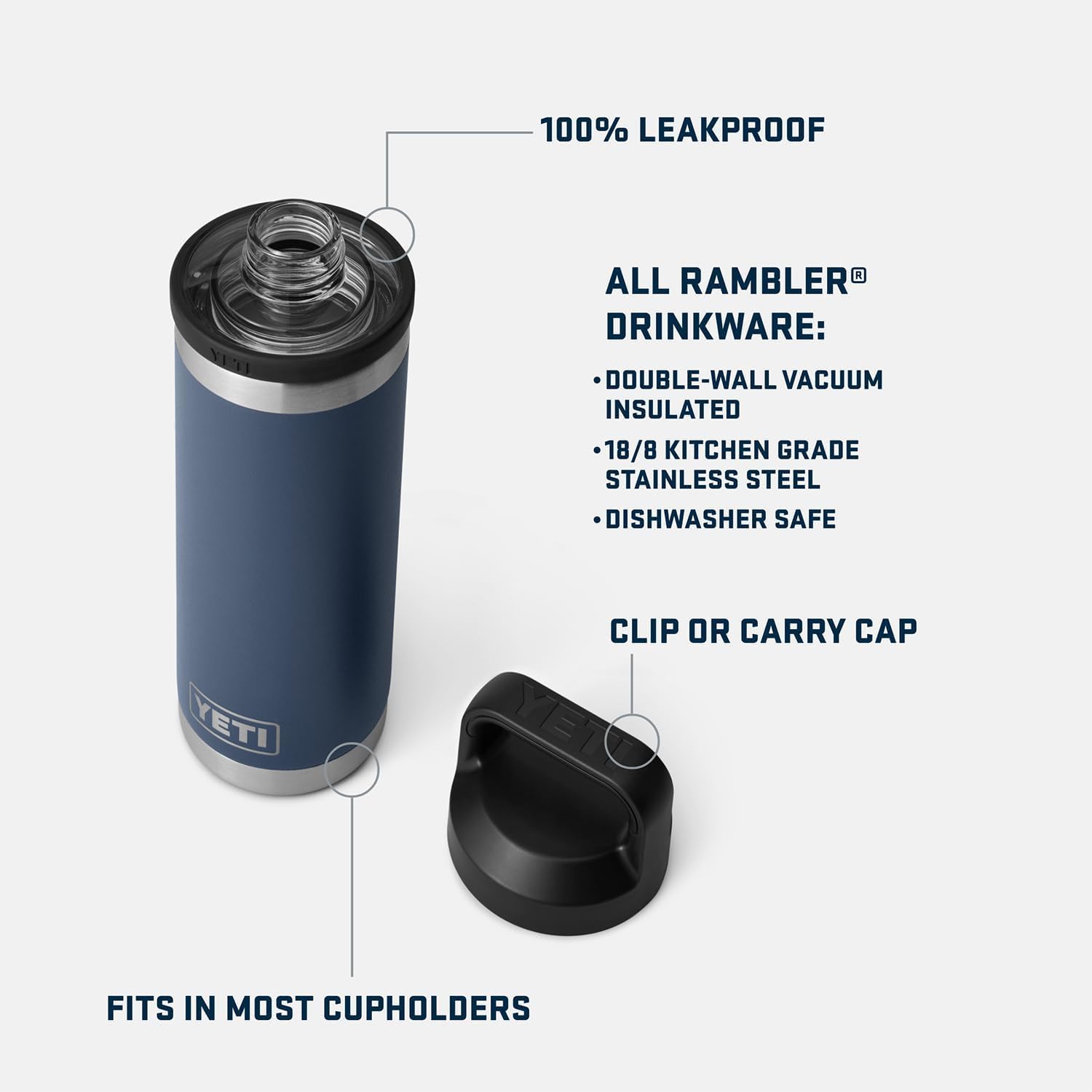 YETI Rambler 0,53l Flasche mit Chug-Verschluss, Vakuumisolierte Edelstahl-Trinkflasche, Weiß/Blau