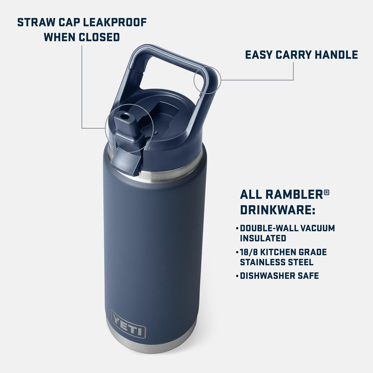 YETI Rambler 26 oz Flasche – Vakuumisoliert, Edelstahl, mit Straw Cap, Weiß