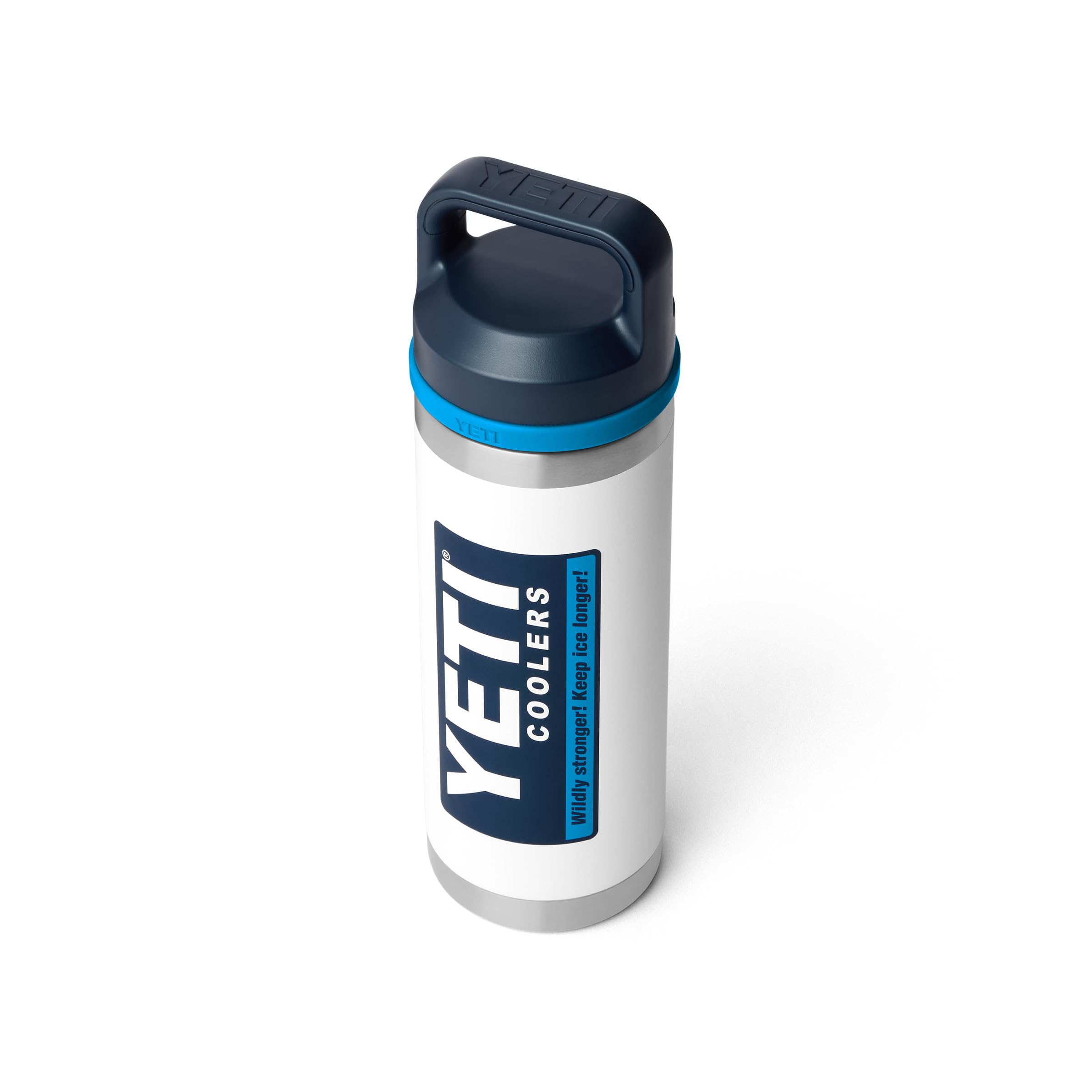 YETI Rambler 0,53l Flasche mit Chug-Verschluss, Vakuumisolierte Edelstahl-Trinkflasche, Weiß/Blau