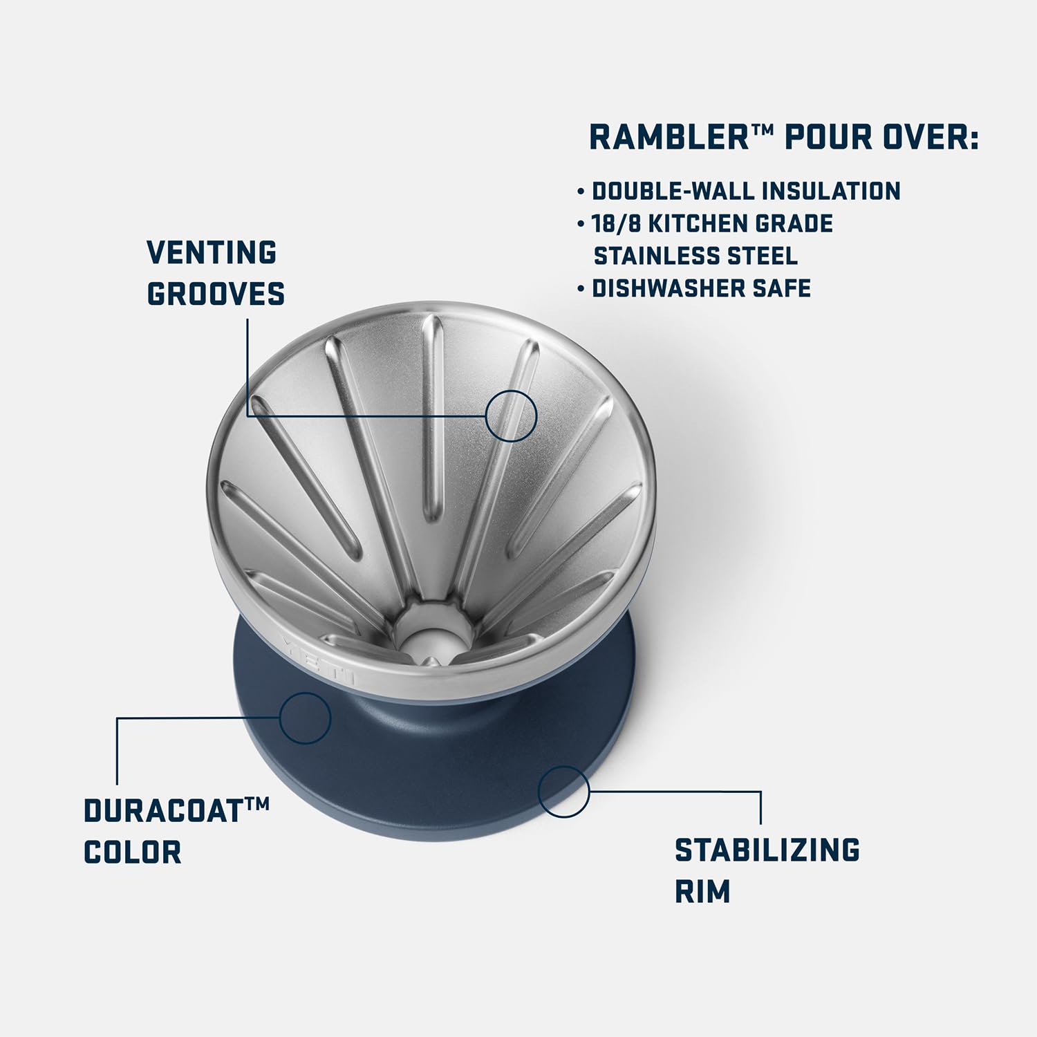 YETI Pour Over Kaffeeaufbereiter für Rambler – aus Edelstahl, passend für V60-Filter, Marineblau