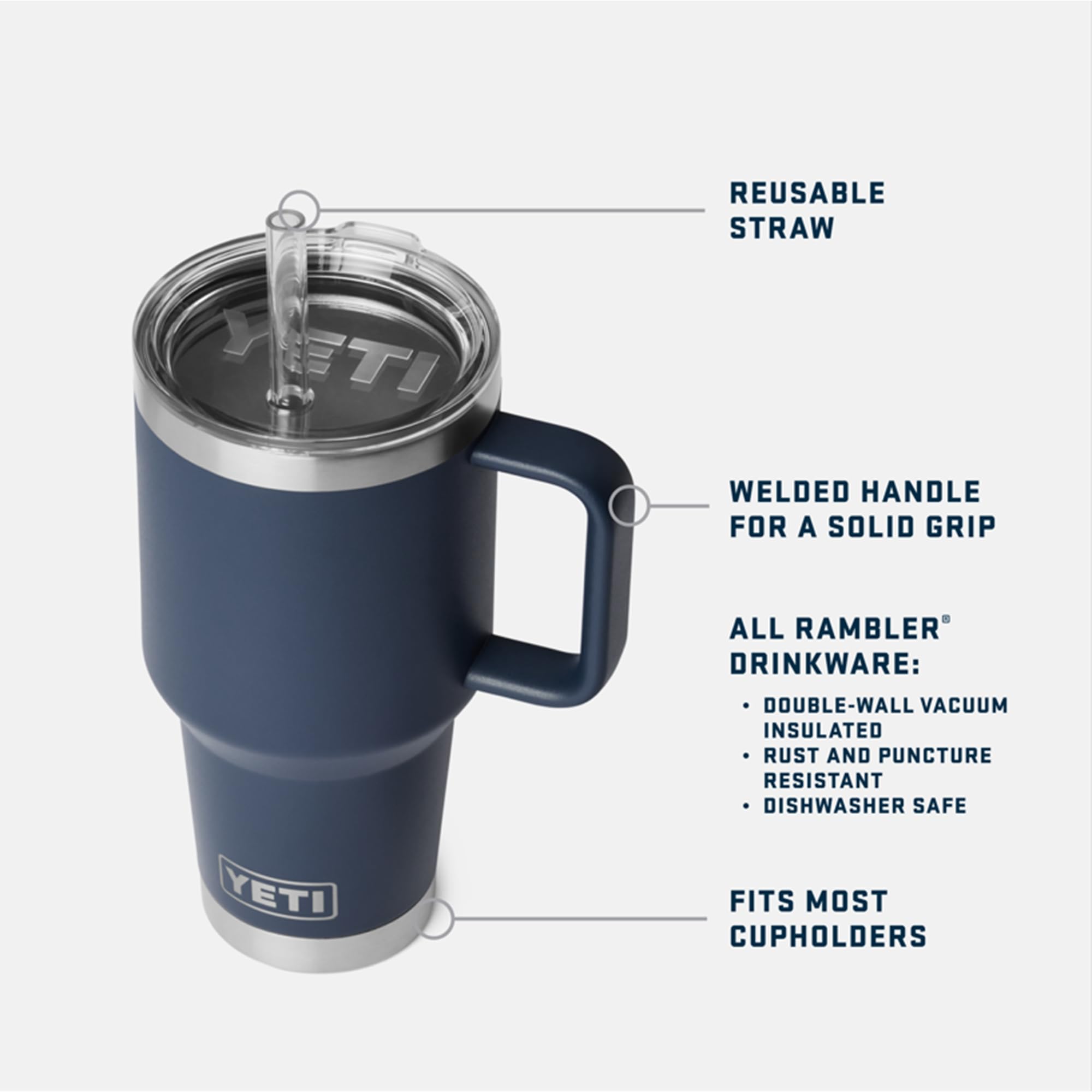YETI Rambler 35 oz Straw Mug 2.0 – Isolierbecher mit Strohhalm, Marineblau
