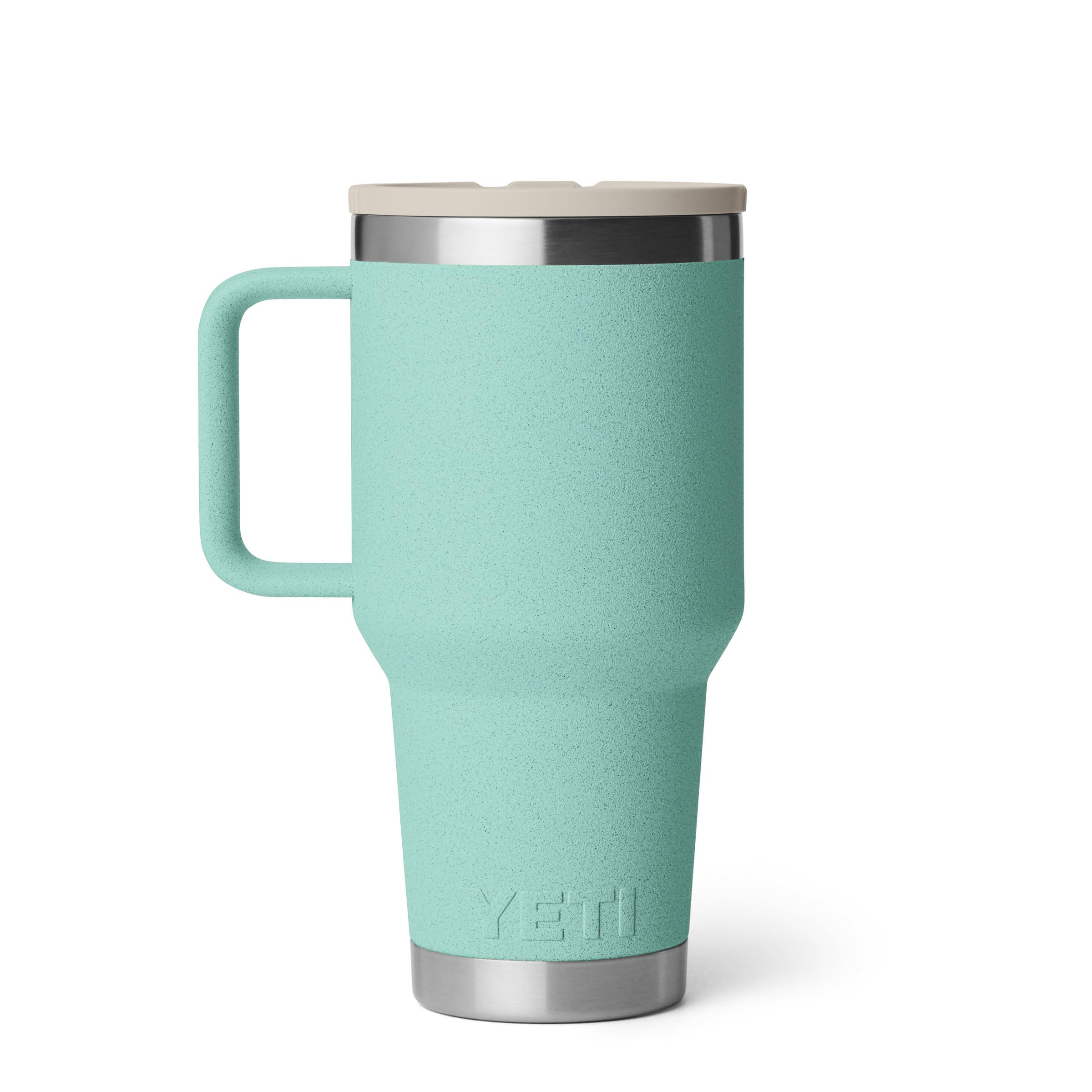 YETI Rambler 30 oz Reisebecher mit Flip-Strohhalmdeckel – Edelstahl, vakuumisoliert, auslaufsicher, passend für Getränkehalter, Seestein