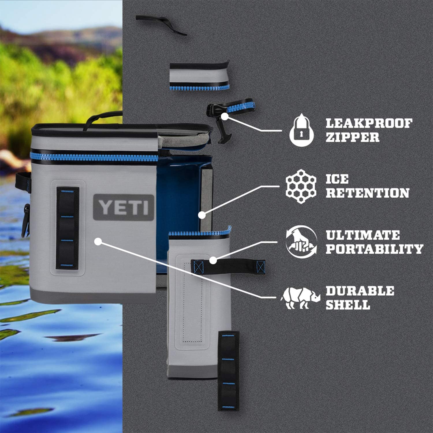 YETI Hopper Flip 12 Portabler Cooler – Marineblau mit ICE Block nachfüllbarem Kühlakku (1 Pfund)