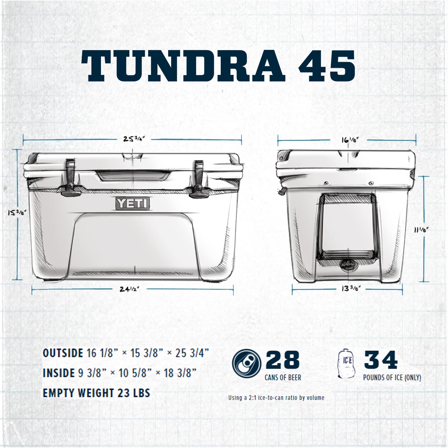 YETI Tundra 45 Hartschalenkühler, Weiß mit ICE Sheet wiederverwendbarem Kühlakku, Groß