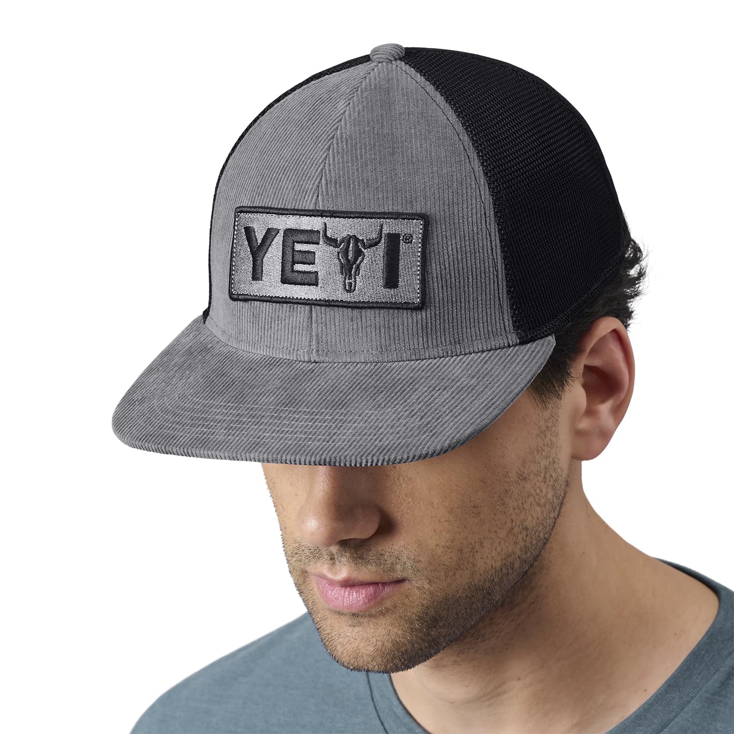 YETI Steer Badge Corduroy Flat Brim Hat, Schwarz