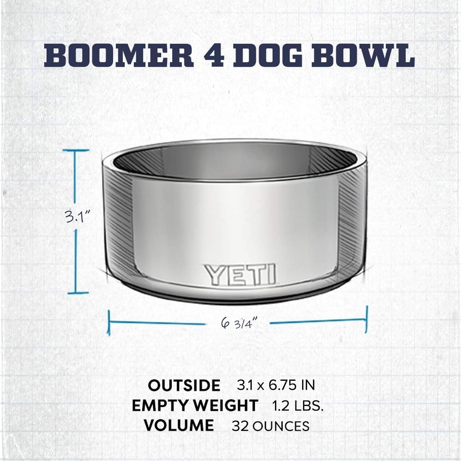 YETI Boomer 4 Edelstahl-Hundenapf – 950 ml, rutschfest